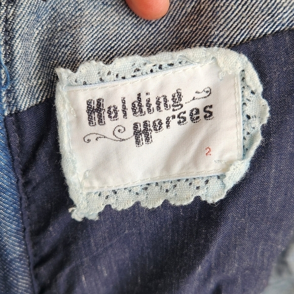 Holding Horses Anthropologie Blue Denim Asymmetric Layered Pencil - Picture 4 of 5
